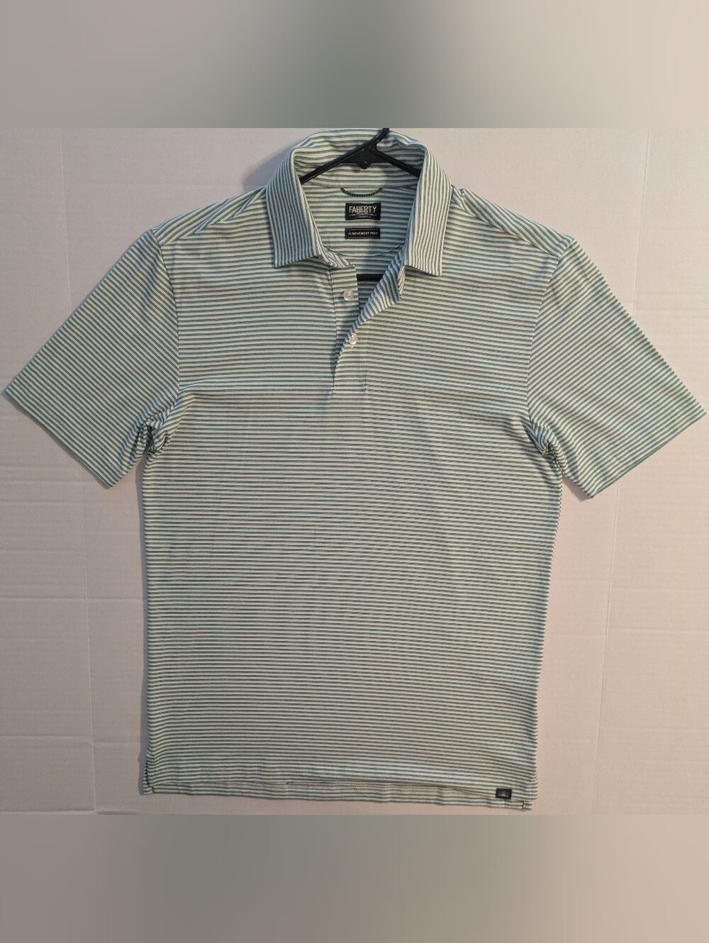 Faherty Men's Light Green and White Striped Men's Polo- XS (NWOT)